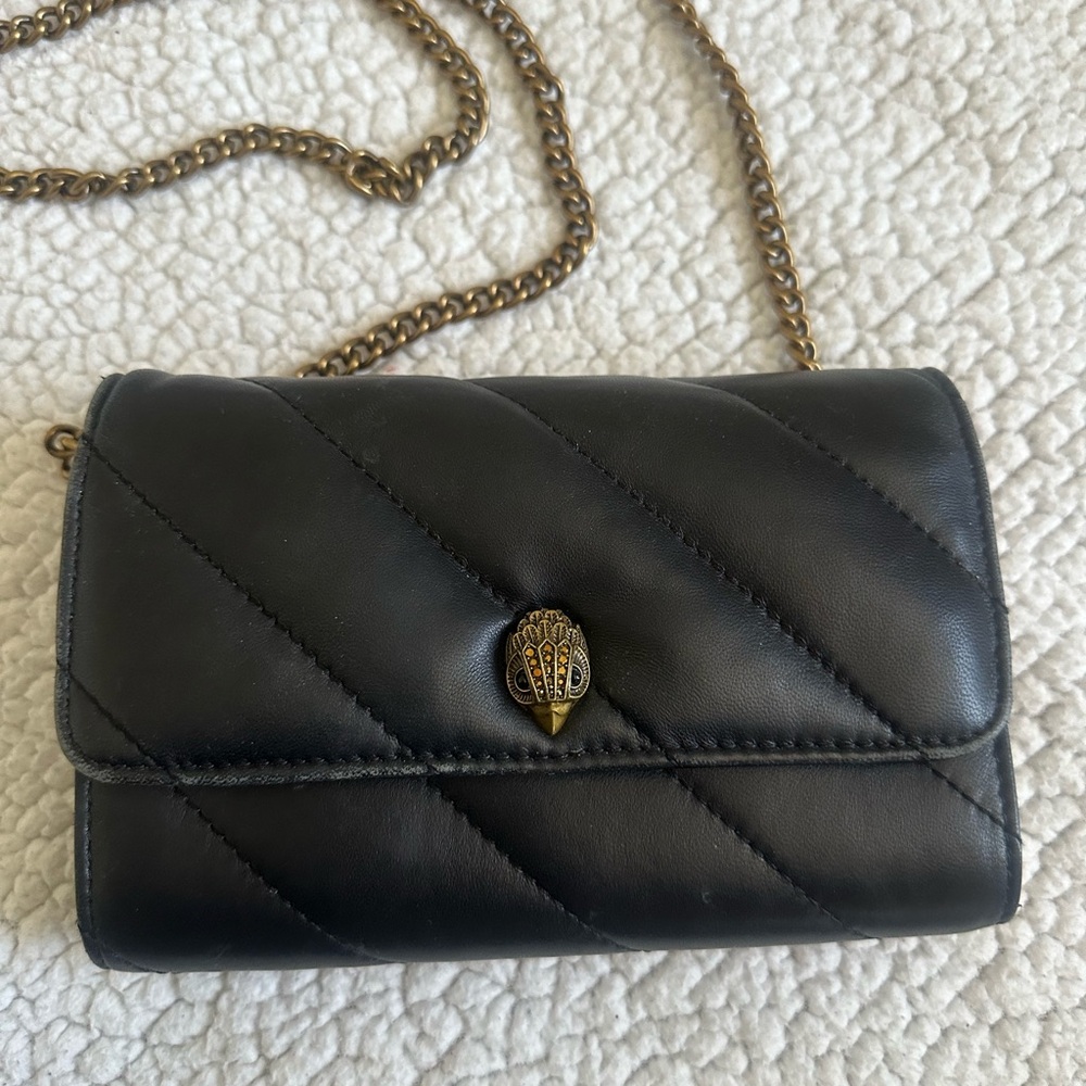 Kurt Geiger Black Quilted Leather Crossbody with Gold Chain